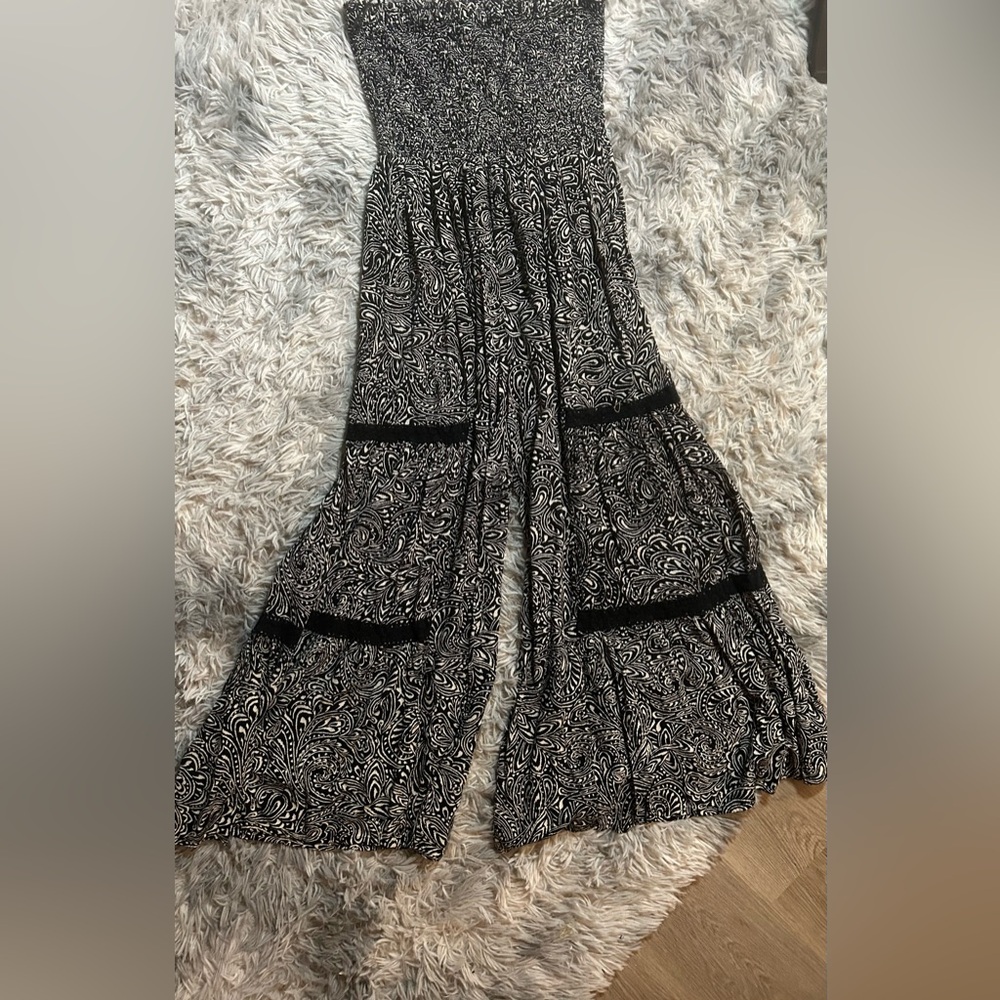 Angie Black & White Paisley Strapless Jumpsuit